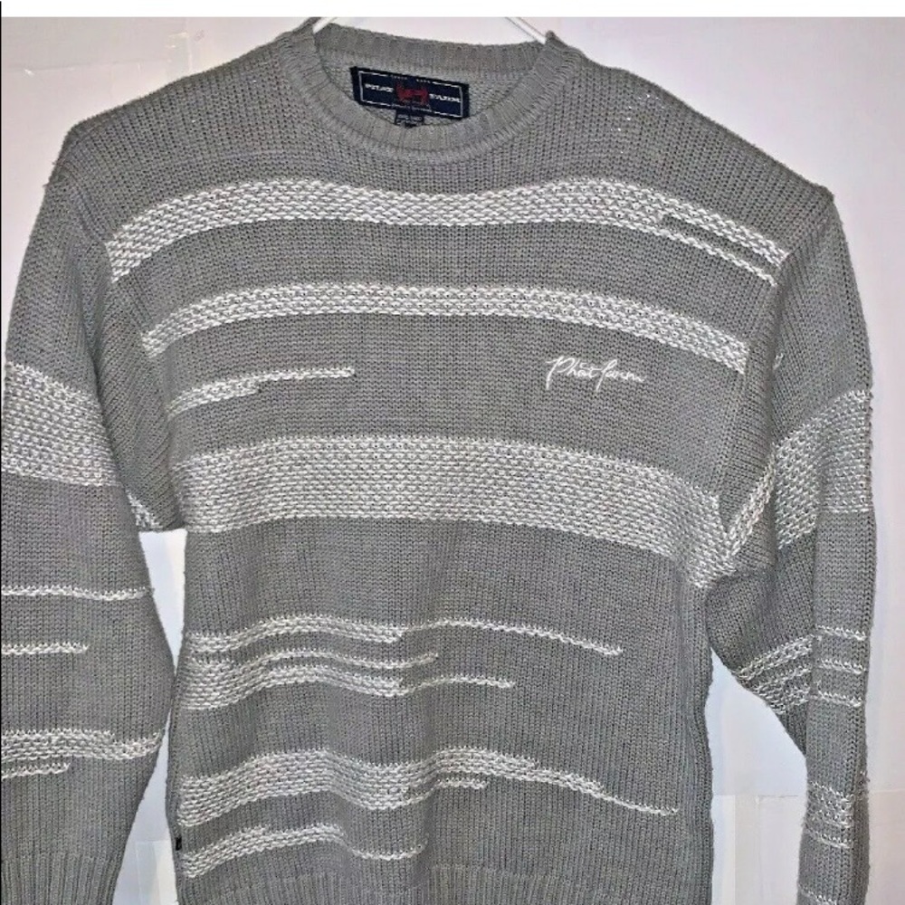 PHAT FARM Thick Sweater Gray And White Size XXXL